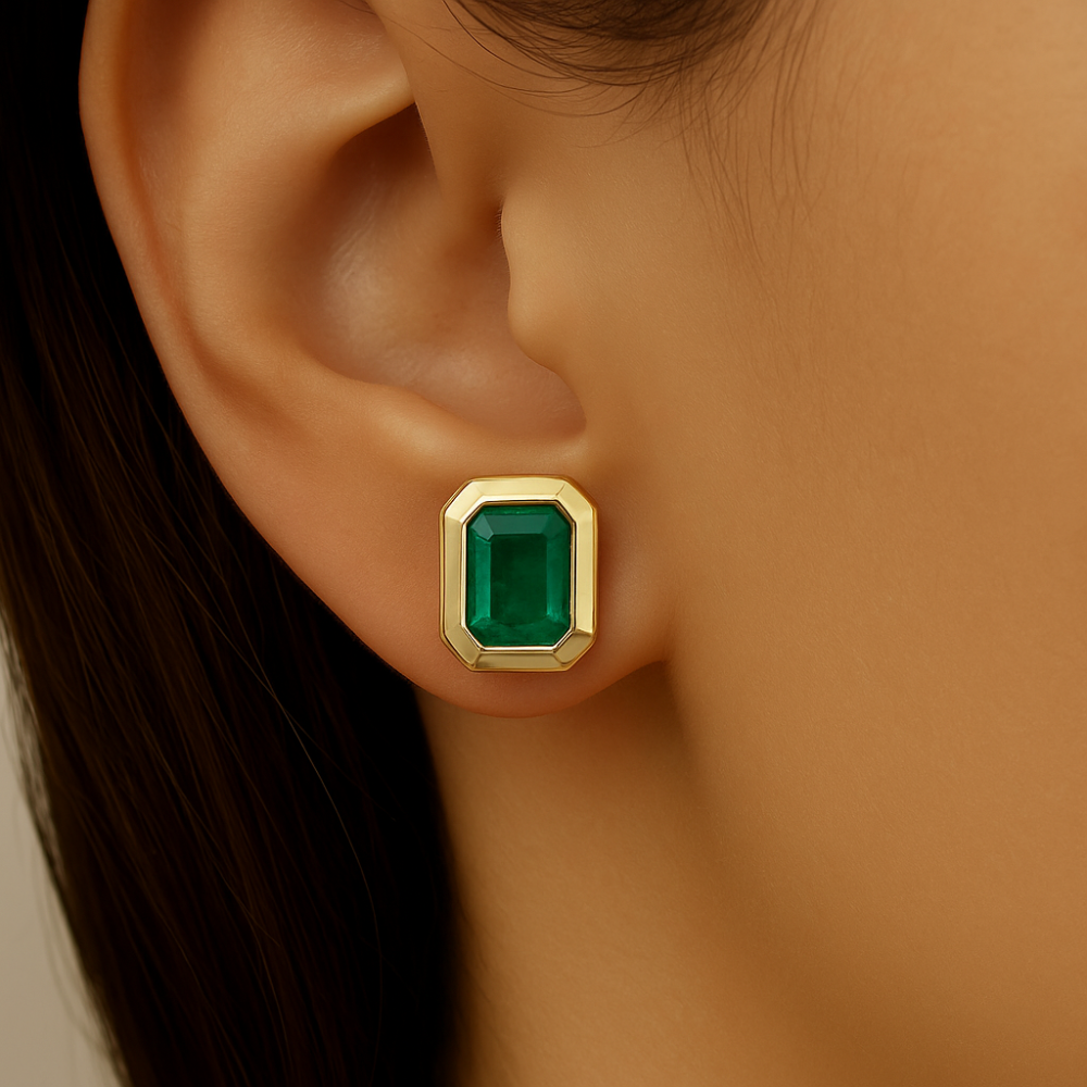 SPECIAL!1.03ct G SI 14K Yellow Gold Emerald Gemstone Stud Earrings
