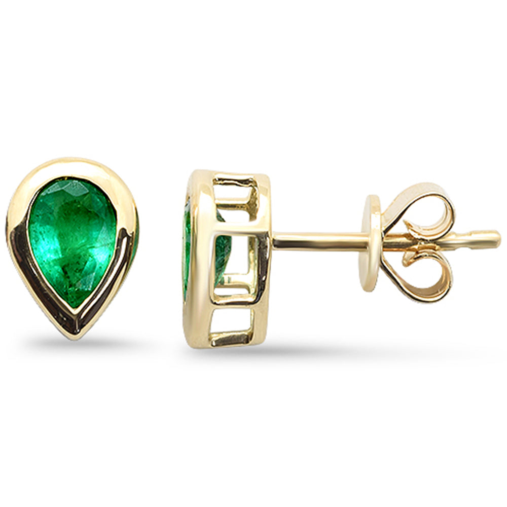 SPECIAL! .79ct G SI 14K Yellow Gold Pear Shape Emerald Gemstone Stud Earrings