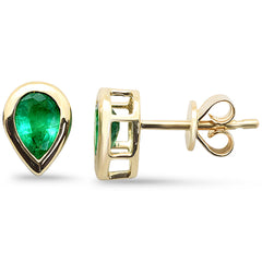 SPECIAL! .79ct G SI 14K Yellow Gold Pear Shape Emerald Gemstone Stud Earrings