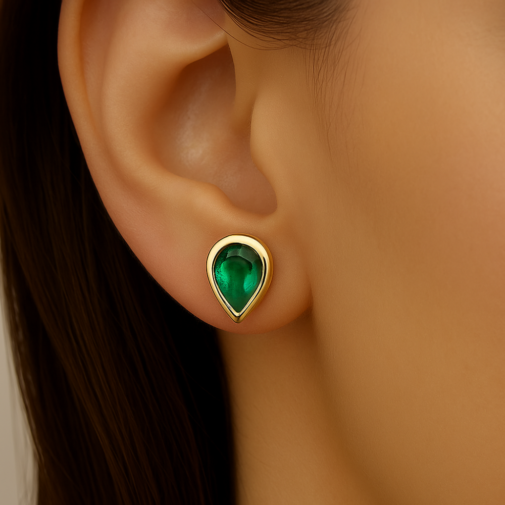 SPECIAL! .79ct G SI 14K Yellow Gold Pear Shape Emerald Gemstone Stud Earrings