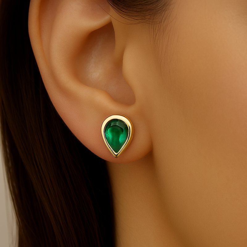 SPECIAL! .79ct G SI 14K Yellow Gold Pear Shape Emerald Gemstone Stud Earrings