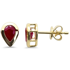 SPECIAL! 1.07ct G SI 14K Yellow Gold Pear Shape Ruby Gemstone Earrings