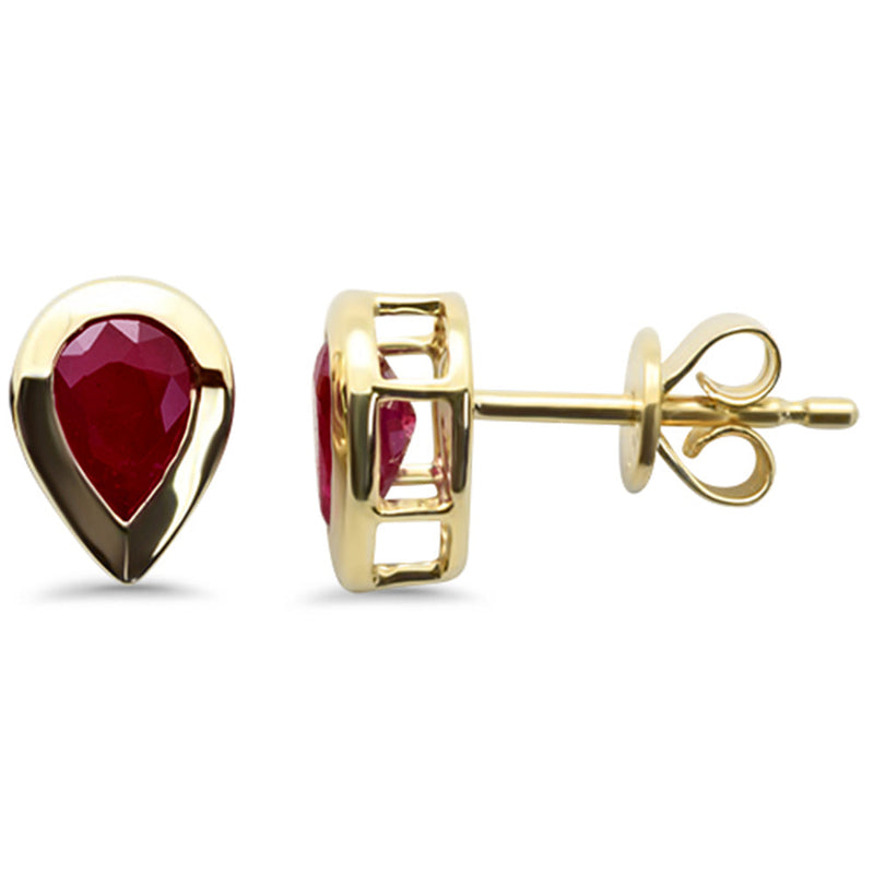 SPECIAL! 1.07ct G SI 14K Yellow Gold Pear Shape Ruby Gemstone Earrings