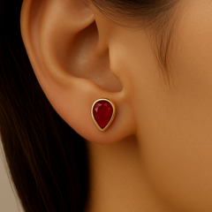 SPECIAL! 1.07ct G SI 14K Yellow Gold Pear Shape Ruby Gemstone Earrings