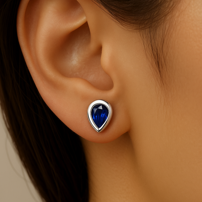 SPECIAL! .93ct G SI 14K White Gold Pear Shape Blue Sapphire Gemstone Earrings