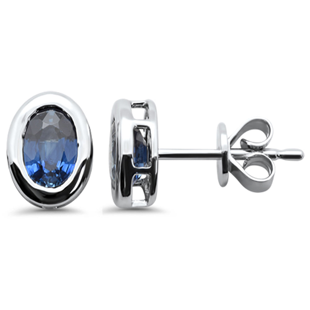 SPECIAL!1.14ct G SI 14K White Gold Oval Shape Blue Sapphire Gemstone Earrings