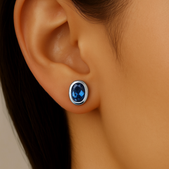 SPECIAL!1.14ct G SI 14K White Gold Oval Shape Blue Sapphire Gemstone Earrings