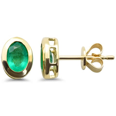 SPECIAL! .81ct G SI 14K Yellow Gold Oval Shape Emerald Gemstone Stud Earrings