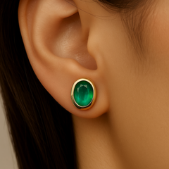SPECIAL! .81ct G SI 14K Yellow Gold Oval Shape Emerald Gemstone Stud Earrings