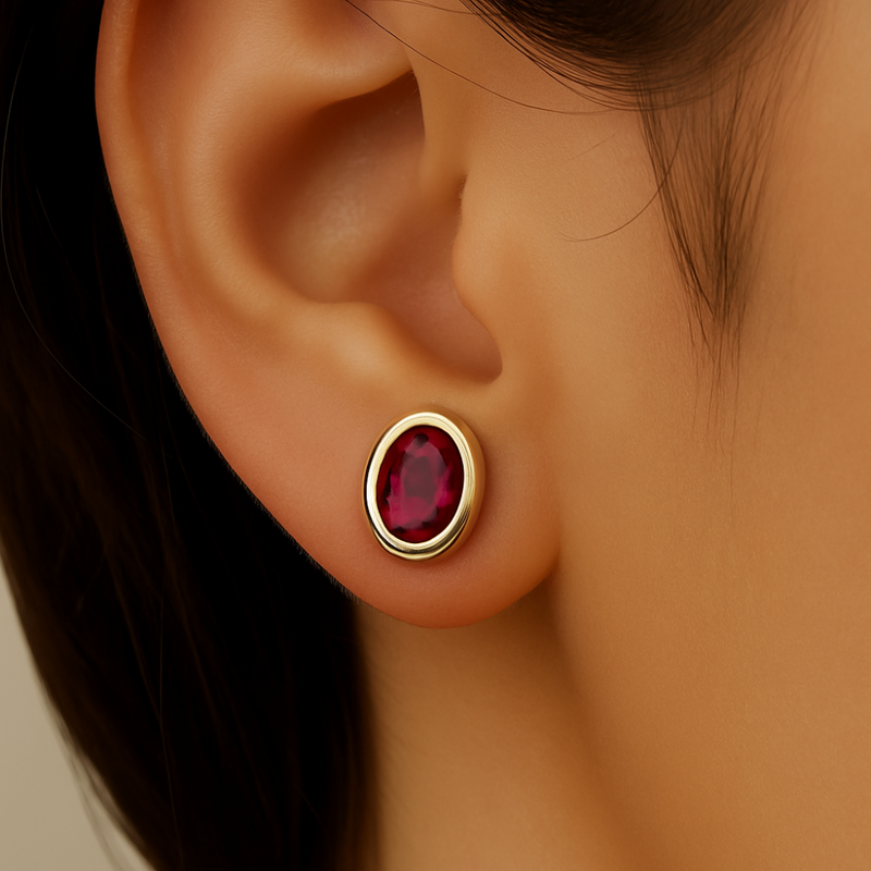 SPECIAL! .77ct G SI 14K Yellow Gold Oval Shape Ruby Gemstone Earrings