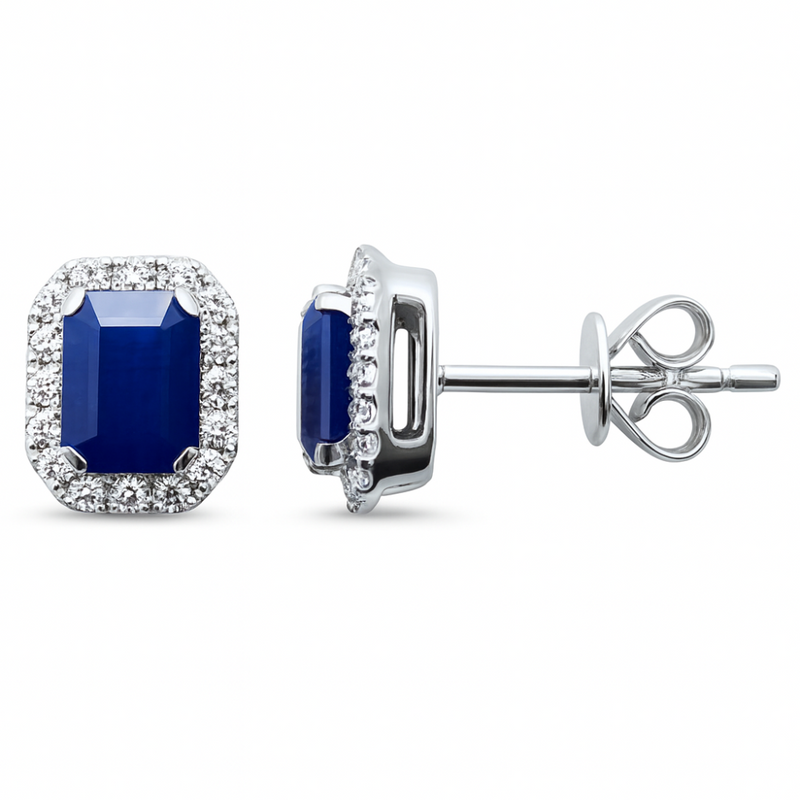 SPECIAL!1.53ct G SI 14K White Gold Diamond & Blue Sapphire Gemstone Earrings
