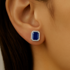 SPECIAL!1.53ct G SI 14K White Gold Diamond & Blue Sapphire Gemstone Earrings