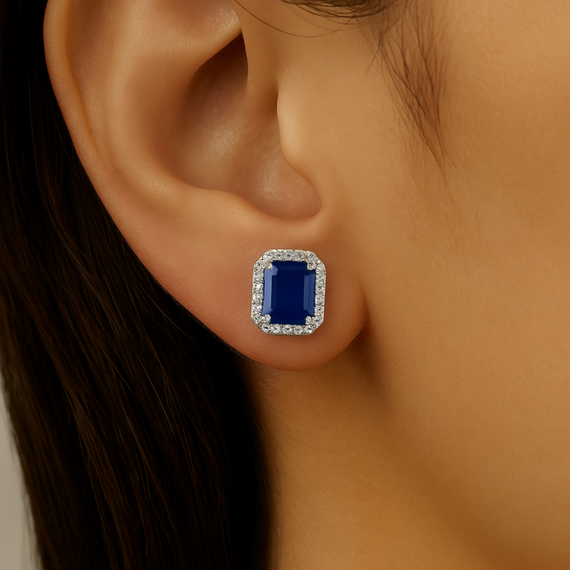 SPECIAL!1.53ct G SI 14K White Gold Diamond & Blue Sapphire Gemstone Earrings