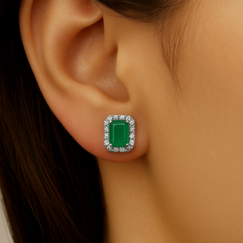 SPECIAL! 1.28ct G SI 14K White Gold Diamond & Emerald Gemstone Earrings