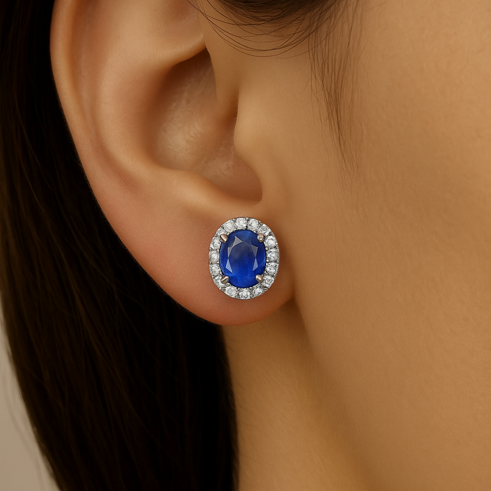 SPECIAL! .50ct G SI 14K White Gold Diamond & Blue Sapphire Gemstone Earrings