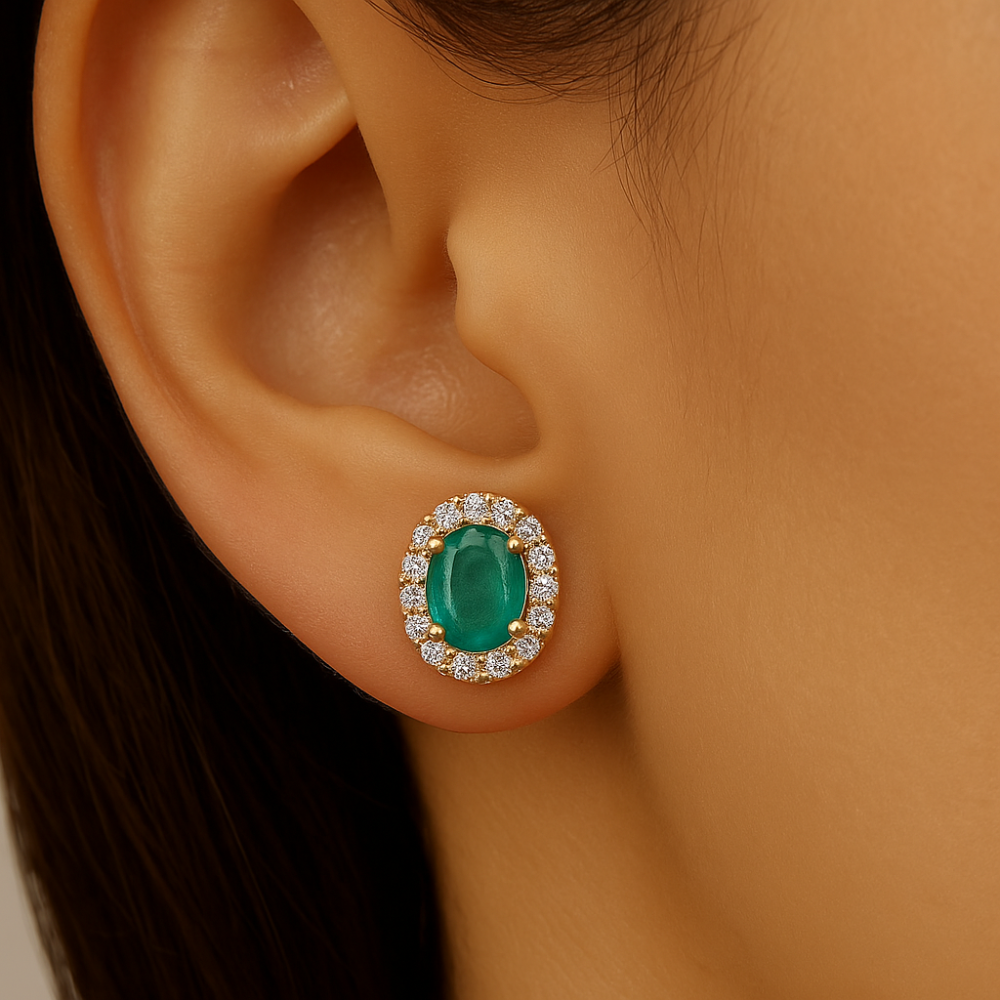 SPECIAL! .37ct G SI 14K Yellow Gold Diamond & Emerald Gemstone Earrings
