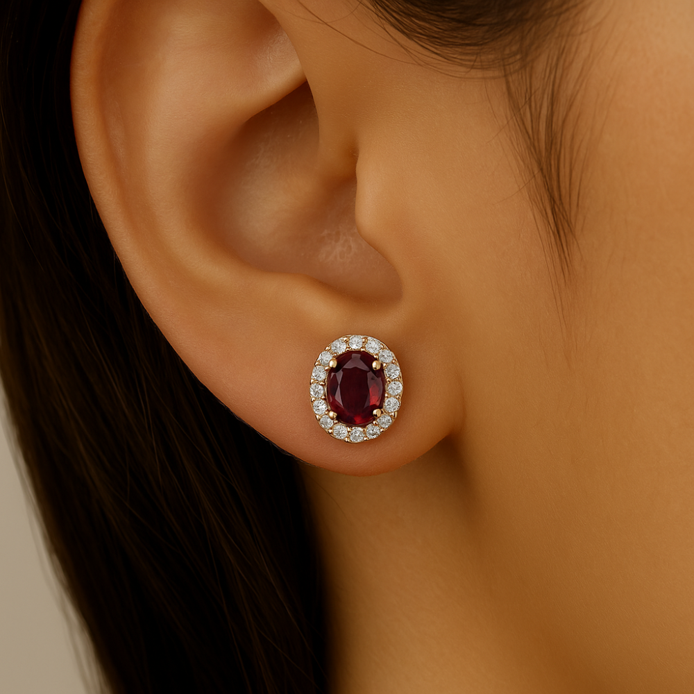 .47ct G SI 14K Yellow Gold Diamond & Ruby Gemstone Earrings