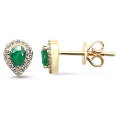.34ct G SI 14K Yellow Gold Diamond & Emerald Gemstone Earrings
