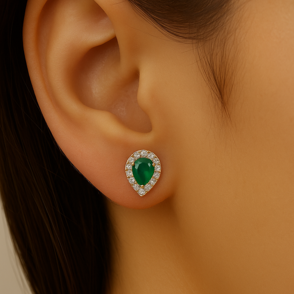 .34ct G SI 14K Yellow Gold Diamond & Emerald Gemstone Earrings