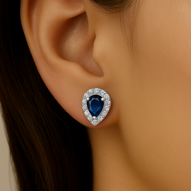 SPECIAL! .45ct G SI 14K White Gold Diamond & Blue Sapphire Gemstone Earrings