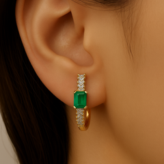 SPECIAL! 1.60ct G SI 14K Yellow Gold Diamond & Emerald Gemstone Hoop Earrings