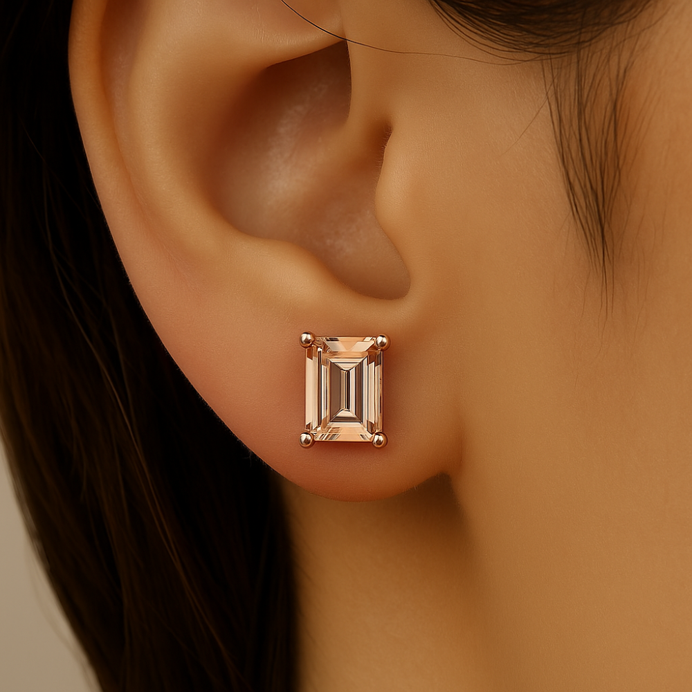SPECIAL!1.60ct G SI 14K Rose Gold Morganite Gemstone Stud Earrings