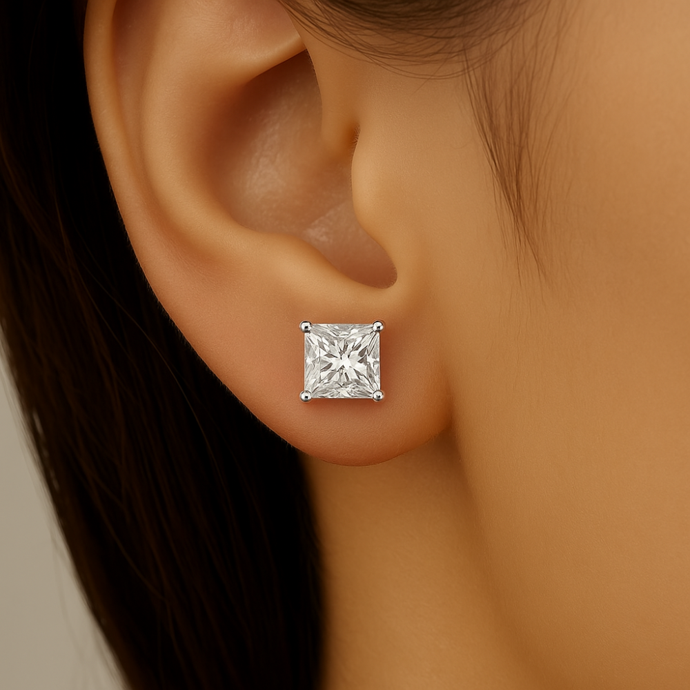 SPECIAL! 1.42ct G SI 14K White Gold Princess Cut Diamond Stud Earrings