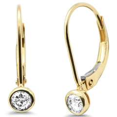 SPECIAL!.26ct G SI 14K Yellow Gold Bezel Set Round Diamond Lever Back Earrings