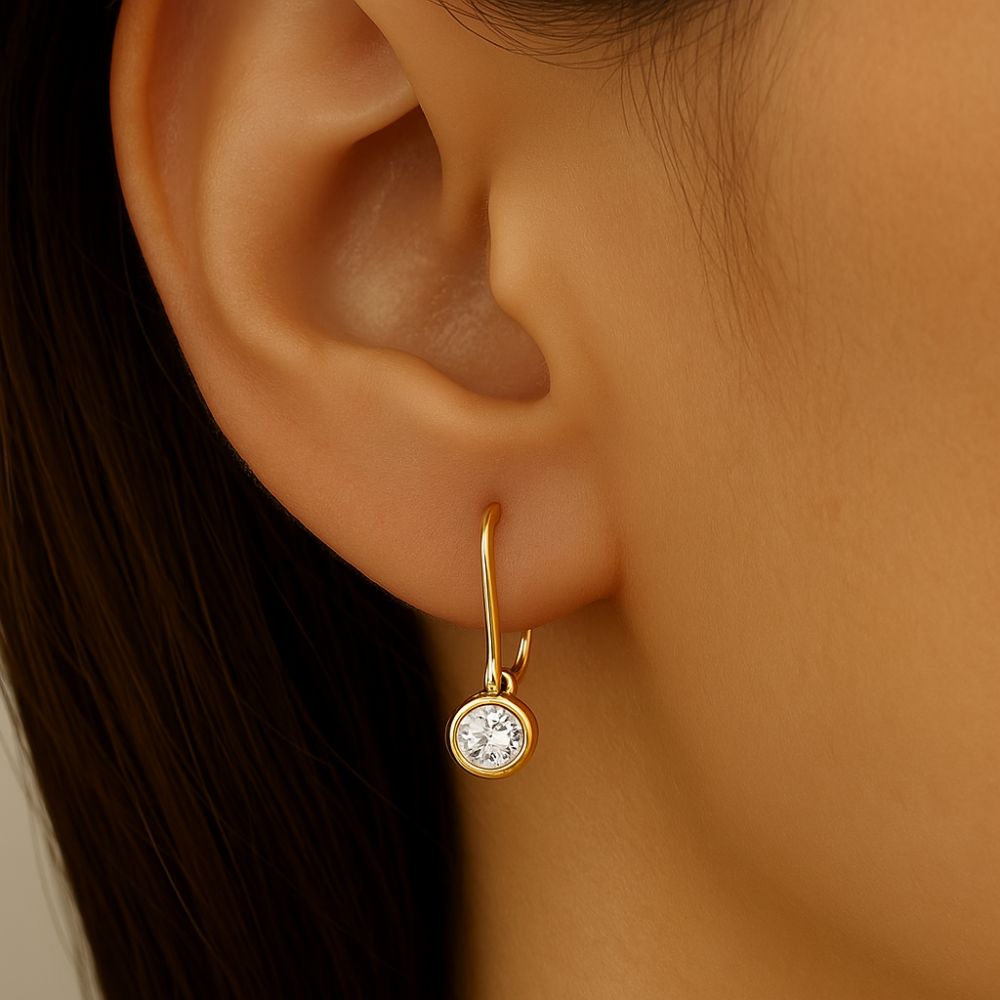 SPECIAL!.26ct G SI 14K Yellow Gold Bezel Set Round Diamond Lever Back Earrings