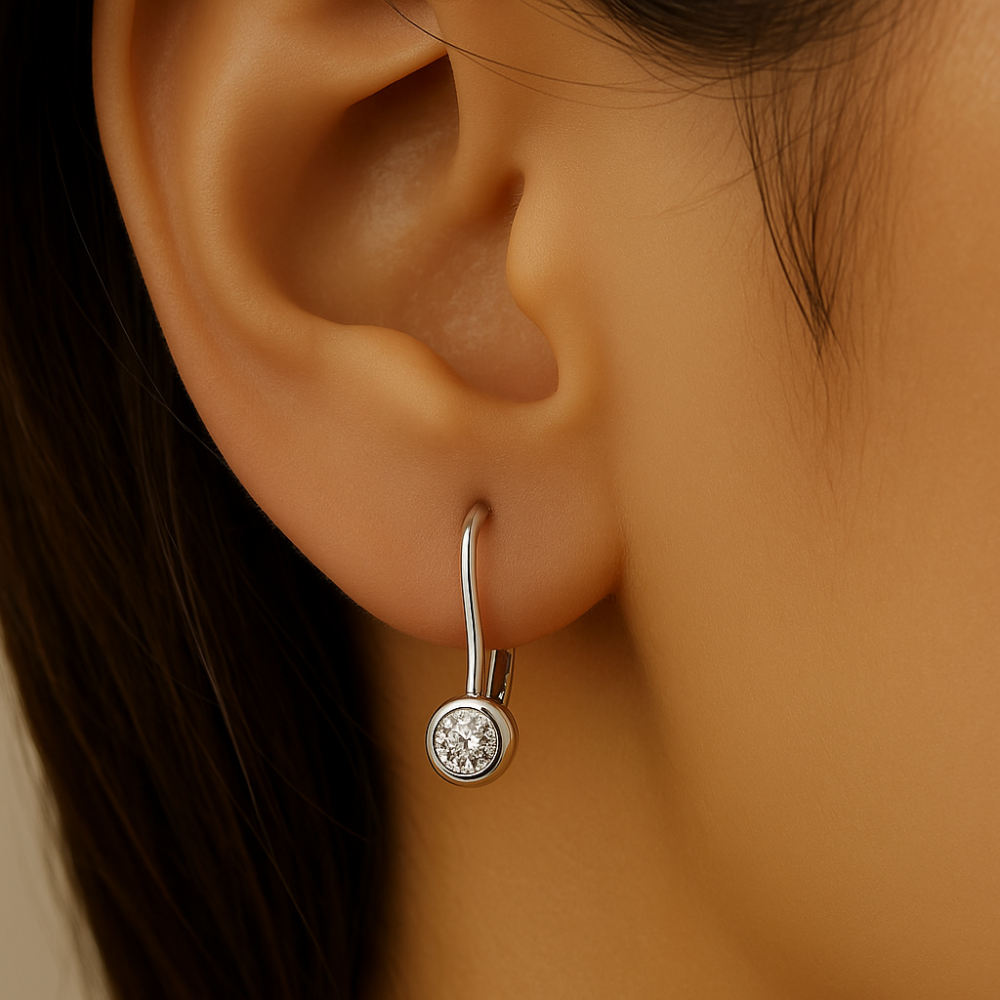 SPECIAL! .26ct G SI 14K White Gold Bezel Set Round Diamond Lever Back Earrings