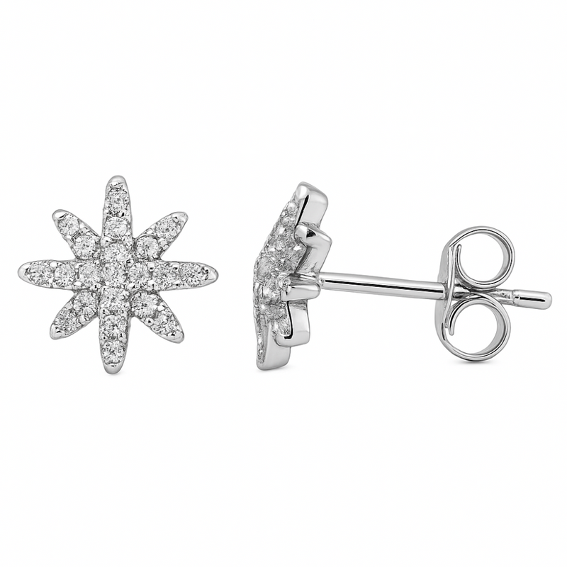 .23ct 14kt White Gold Diamond Trendy Starburst Stud Earrings