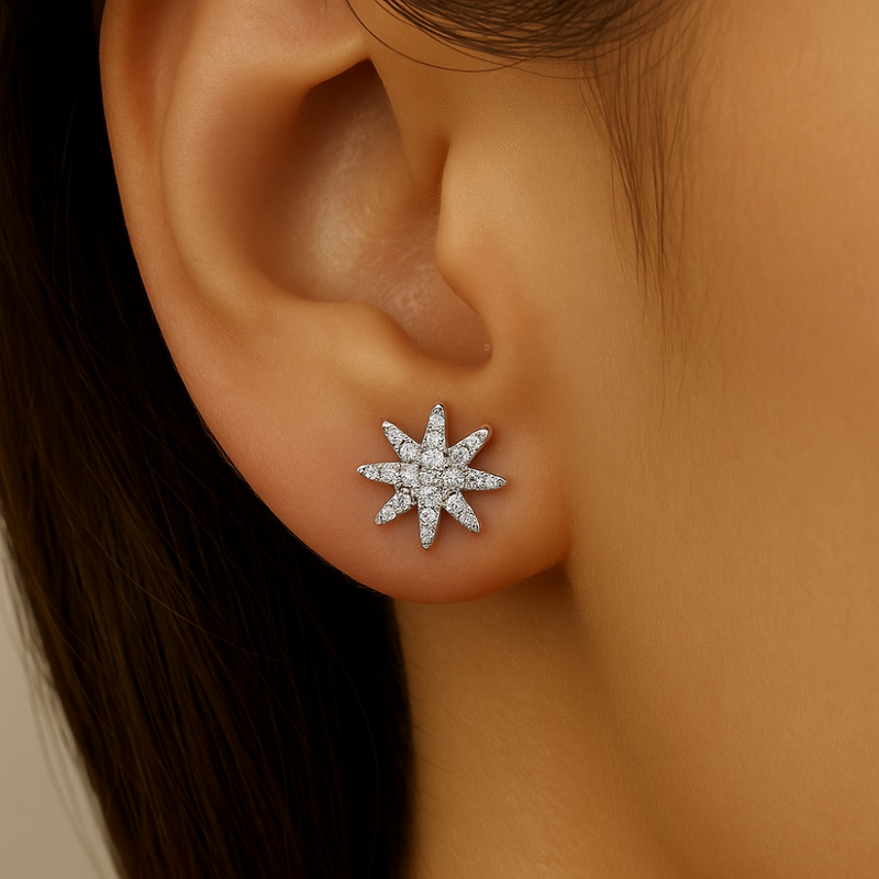 .23ct 14kt White Gold Diamond Trendy Starburst Stud Earrings