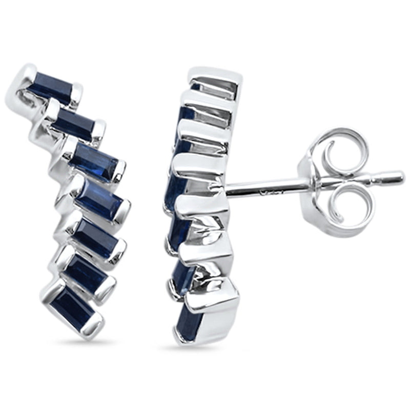 SPECIAL!.57ct G SI 14K White Gold Blue Sapphire Gemstone Modern Ear Crawler Earrings