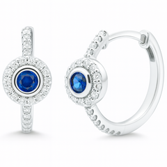 SPECIAL!.52ct G SI 14K White Gold Diamond & Blue Sapphire Gemstone Halo Hoop Earrings