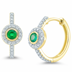 SPECIAL!.45ct G SI 14K Yellow Gold Diamond & Emerald Gemstone Halo Hoop Earrings