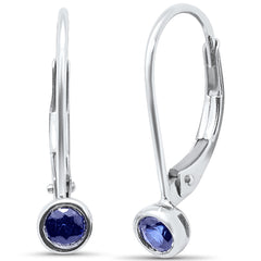 .28ct G SI 14K White Gold Blue Sapphire Gemstone Bezel Set Lever Back Earrings