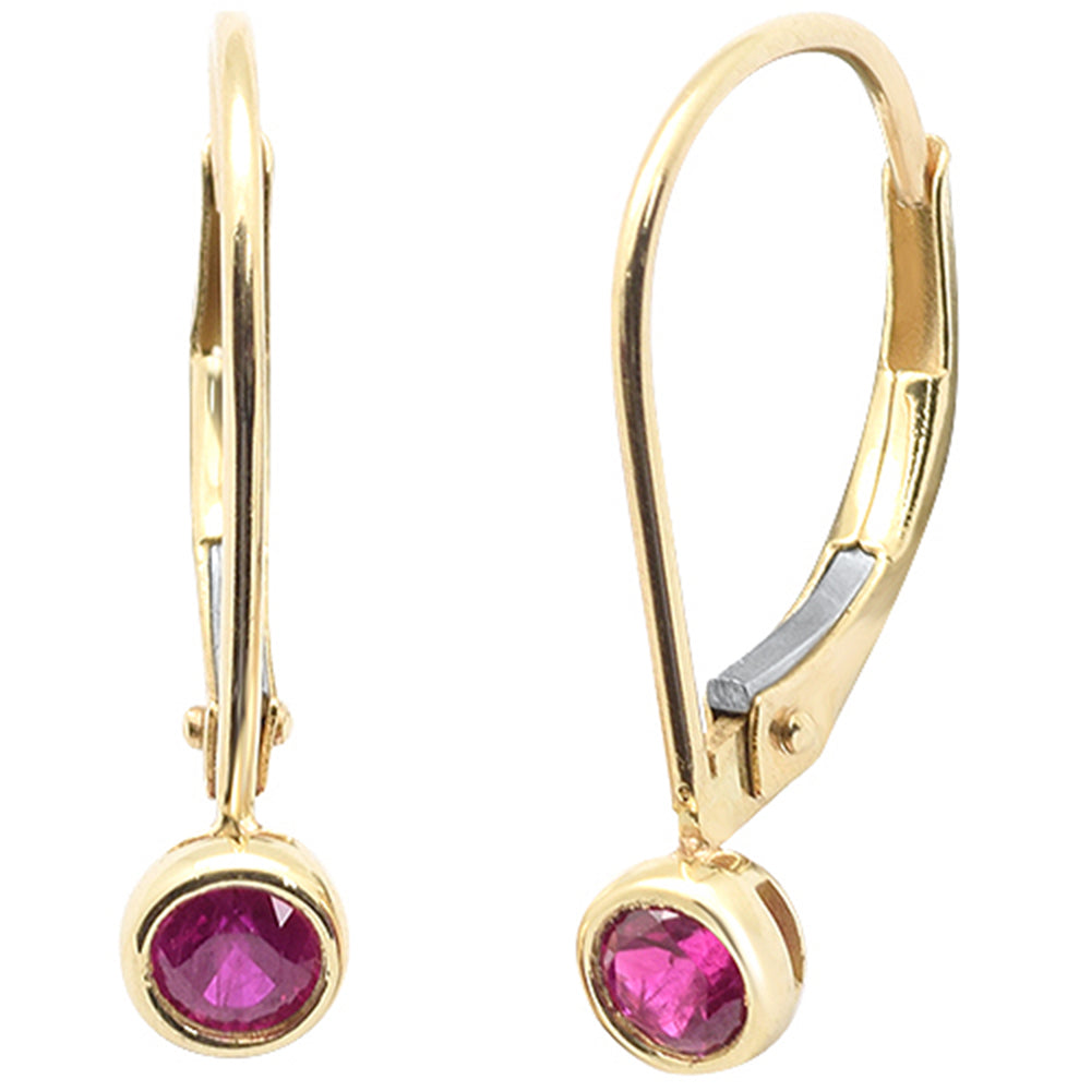 .33ct G SI 14K Yellow Gold Ruby Gemstone Bezel Set Lever Back Earrings