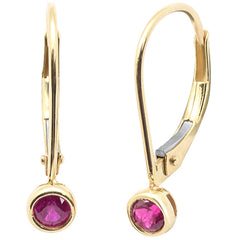 .33ct G SI 14K Yellow Gold Ruby Gemstone Bezel Set Lever Back Earrings