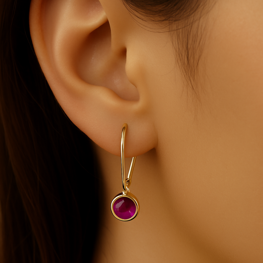 .29ct G SI 14K Yellow Gold Ruby Gemstone Bezel Set Lever Back Earrings