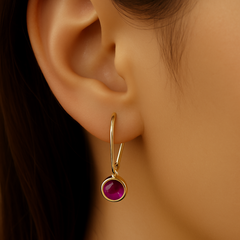 .33ct G SI 14K Yellow Gold Ruby Gemstone Bezel Set Lever Back Earrings