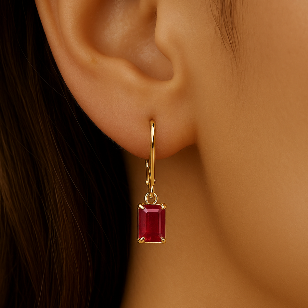 SPECIAL! 1.30ct G SI 14K Yellow Gold  Ruby Gemstone Lever Back Dangling Earrings