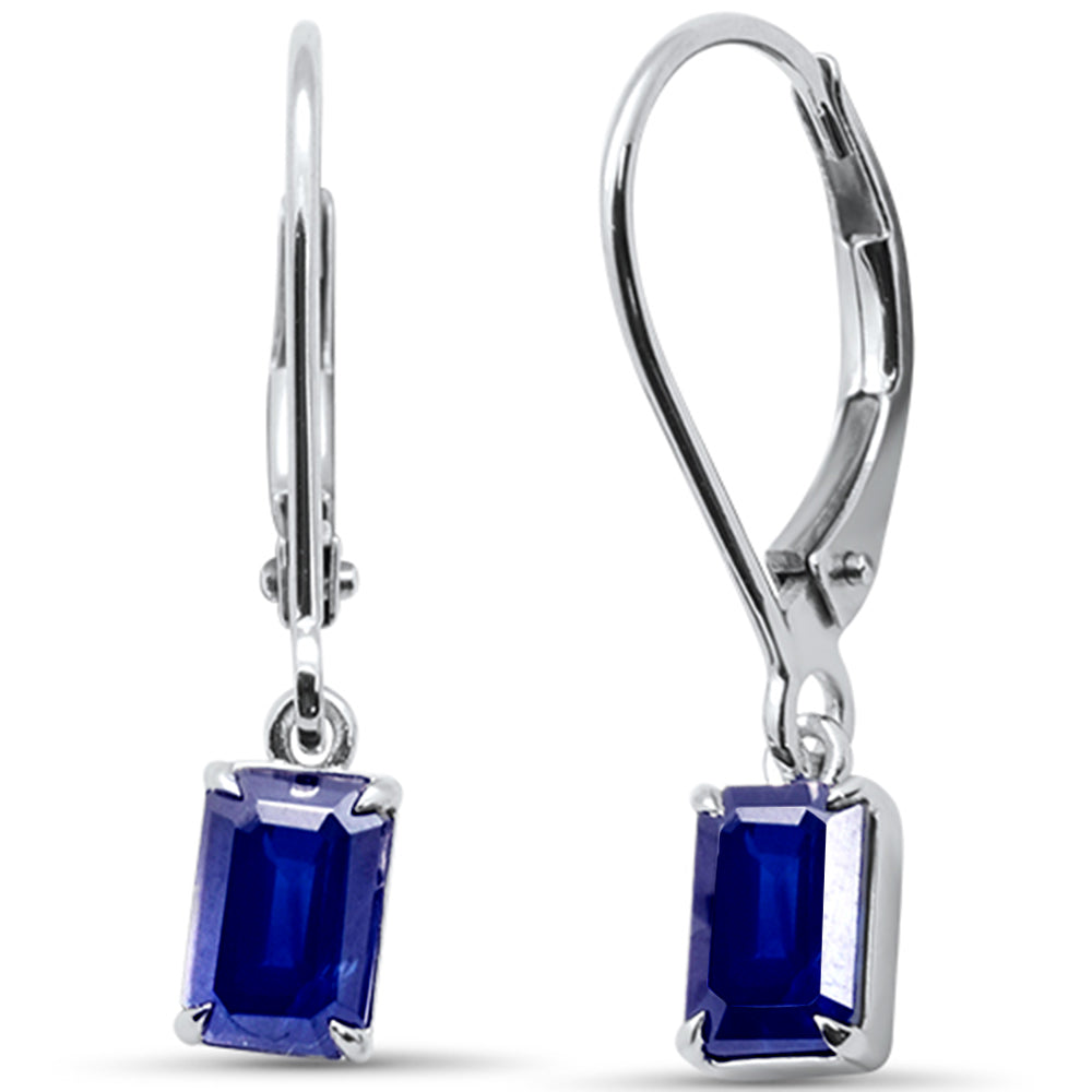 SPECIAL!1.47ct G SI 14K White Gold Blue Sapphire Gemstone Lever Back Dangling Earrings