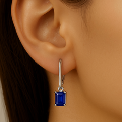 SPECIAL!1.47ct G SI 14K White Gold Blue Sapphire Gemstone Lever Back Dangling Earrings
