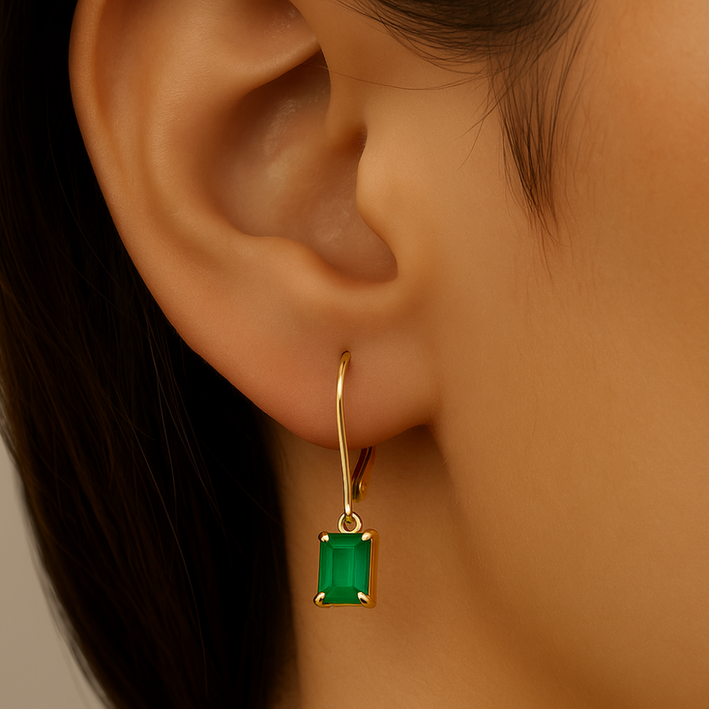 SPECIAL! .98ct G SI 14K Yellow Gold Emerald Gemstone Lever Back Dangling Earrings