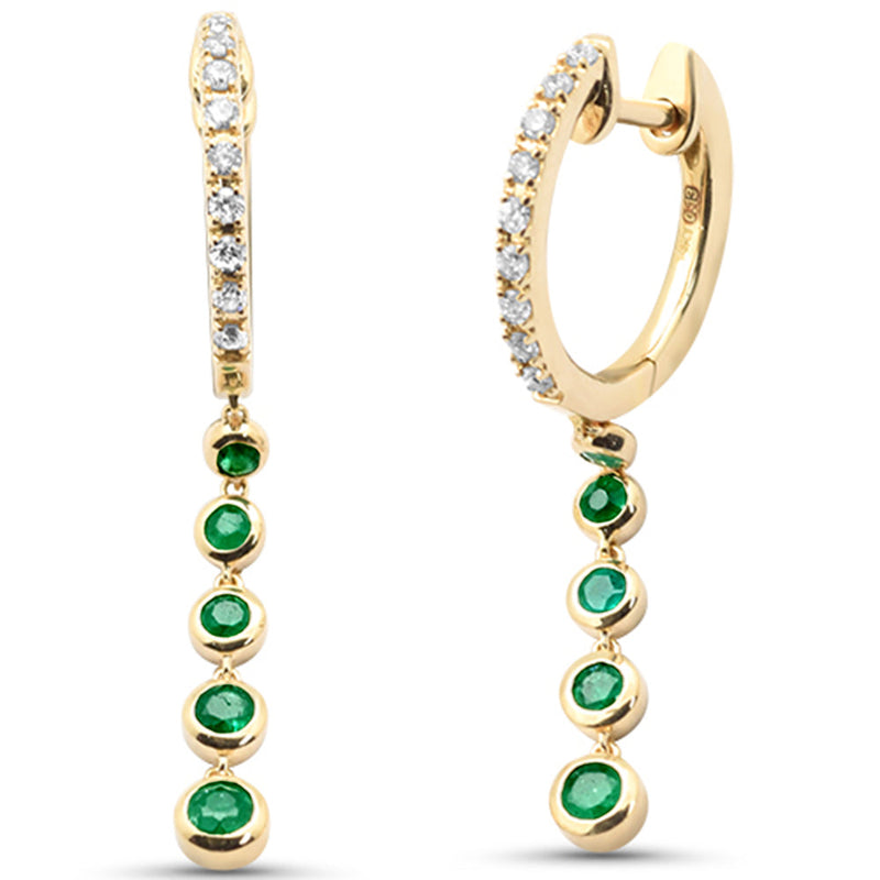 SPECIAL!.47ct G SI 14K Yellow Gold Diamond & Emerald Gemstone Hoop Drop Earrings