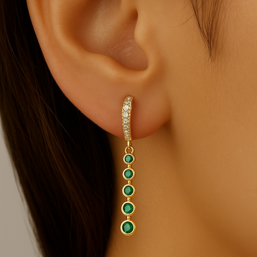 SPECIAL!.47ct G SI 14K Yellow Gold Diamond & Emerald Gemstone Hoop Drop Earrings