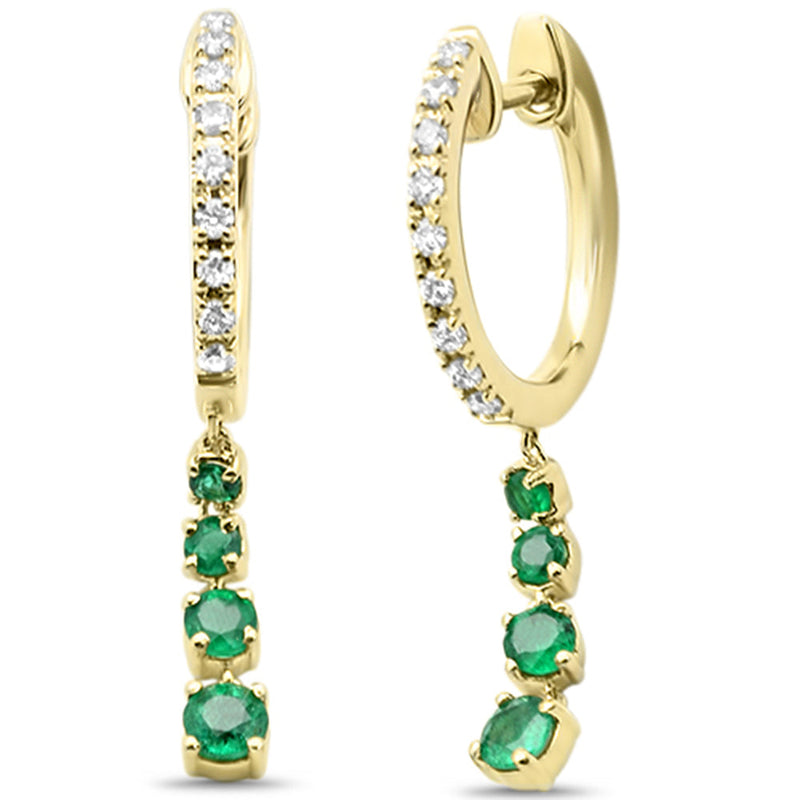 SPECIAL! .46ct G SI 14K Yellow Gold Diamond & Emerald Gemstone Hoop Drop Earrings