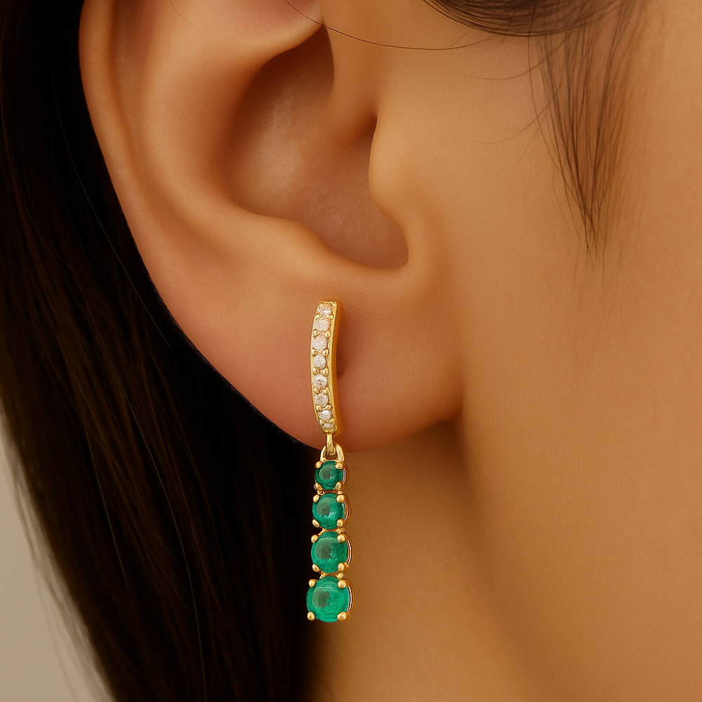 SPECIAL! .46ct G SI 14K Yellow Gold Diamond & Emerald Gemstone Hoop Drop Earrings