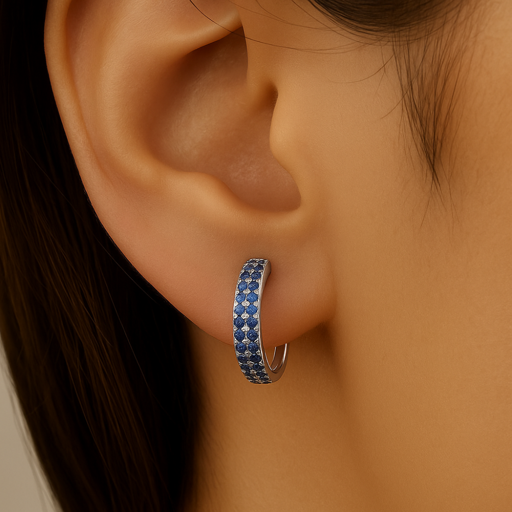 SPECIAL!.43ct G SI 14K White Gold Blue Sapphire Gemstone Hoop Earrings
