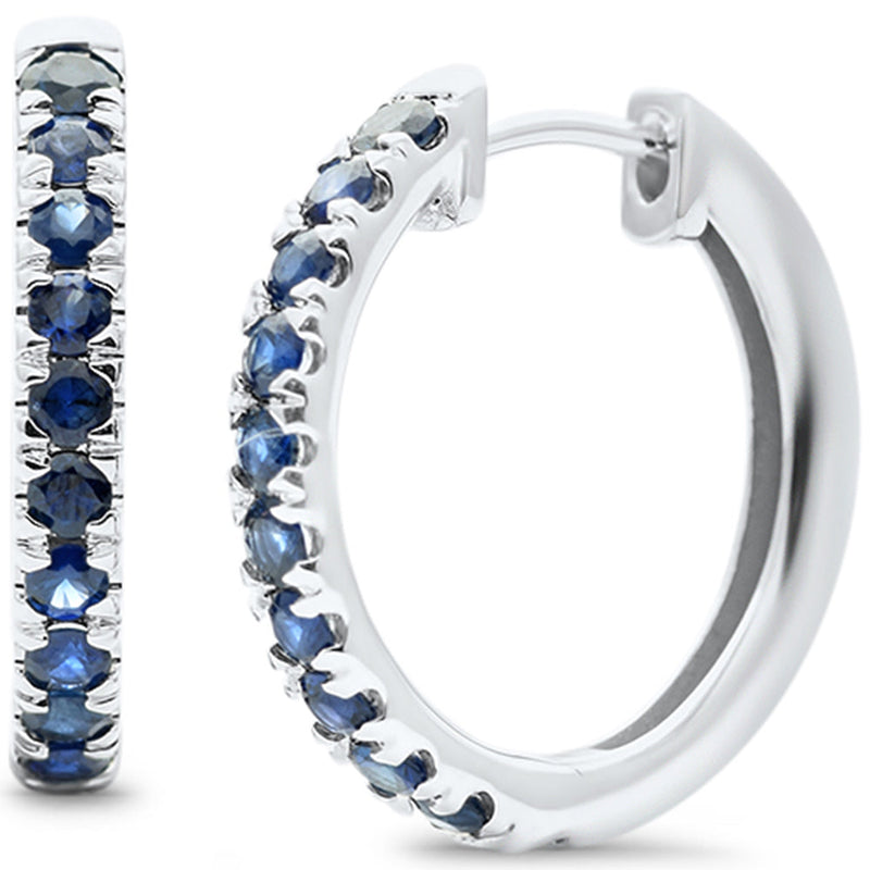 SPECIAL!.92ct G SI 14K White Gold Blue Sapphire Gemstone Hoop Earrings